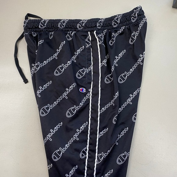 Champion Womens Track Pants Allover Logo Print Size Large Black Pockets Jogger - Picture 3 of 14